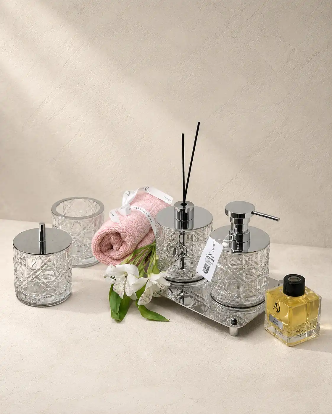 ست اکسسوری حمام کریستالی کروم برای سرویس بهداشتی